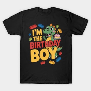 Birthday Boy Master Builder T-Rex Dinosaur Bricks Blocks T-Shirt